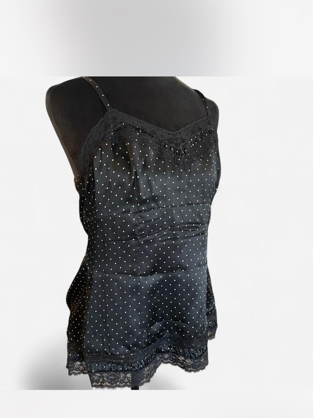 White House Black Market Black Polka Dot Lace Cami Top